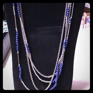 Blue and Silver extra long necklace